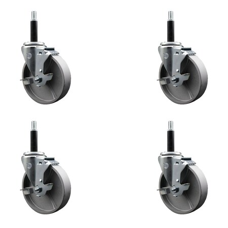 Service Caster 5'' Semi Steel Swivel 3/4'' Expanding Stem Caster Set with Brake, 4PK SCC-EX20S514-SSS-TLB-34-4